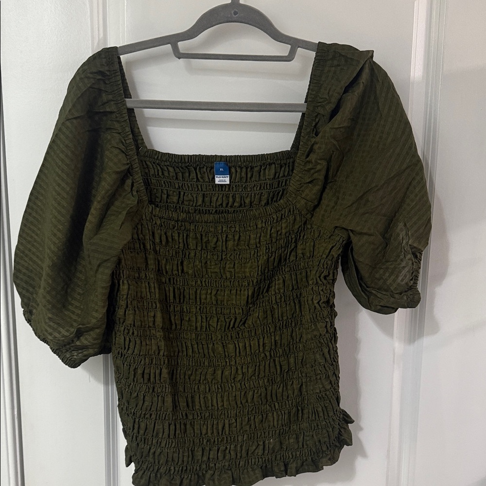 Old Navy Dark Green Smocked Blouse